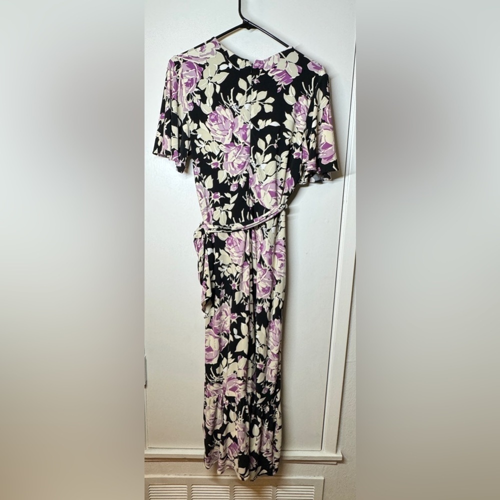 Lauren Ralph Lauren Floral Belted Faux Wrap Purple Cream Black Jersey Dress 4 - Picture 12 of 16